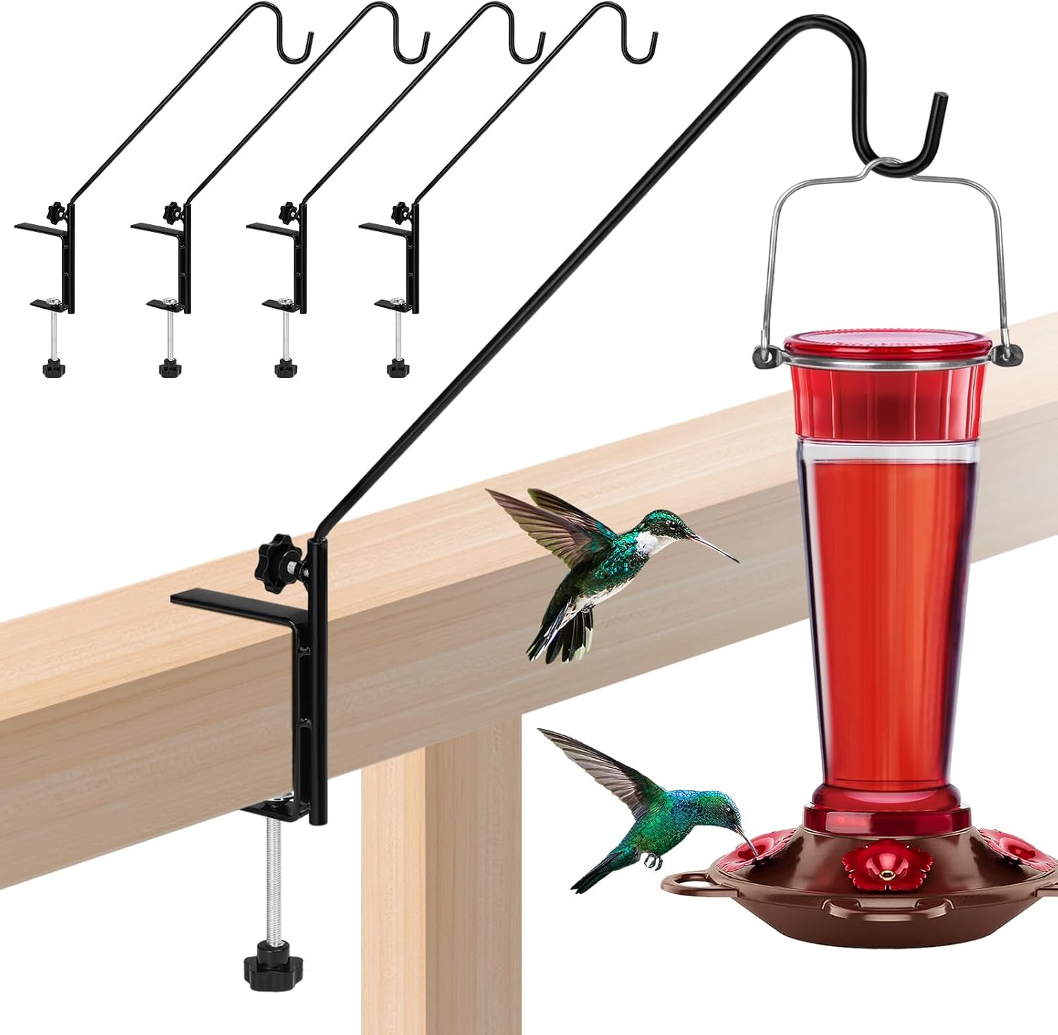 Biubee 4Pack Deck Bird Feeder Hanger for Railing- Heavy Duty Steel Stable Deck Railing Plant Hanger Outdoor, with Adjustable 3.1" Clamp, Deck Hook for Bird Feeder Plant Hangers Lanterns, 13.8 Inches