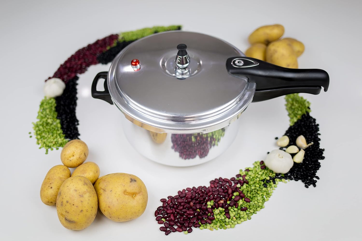 Bene Casa - Aluminum Pressure Cooker (4 Quart) - Includes Pressure Alarm and a Sure-locking Lid System - Dishwasher Safe