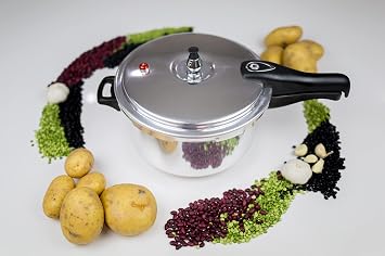 Bene Casa - Aluminum Pressure Cooker (4 Quart) - Includes Pressure Alarm and a Sure-locking Lid System - Dishwasher Safe