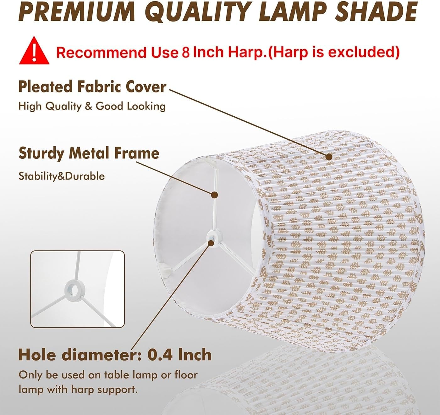 Lamp Shades For Table Lamps,Pleated Lamp Shade 8" Top x 13" Bottom x 10" Slant Height,Empire traditional Lampshade Replacement(Spider Fitter), Fabric Lampshades For Table Lamp (Brown Floral)