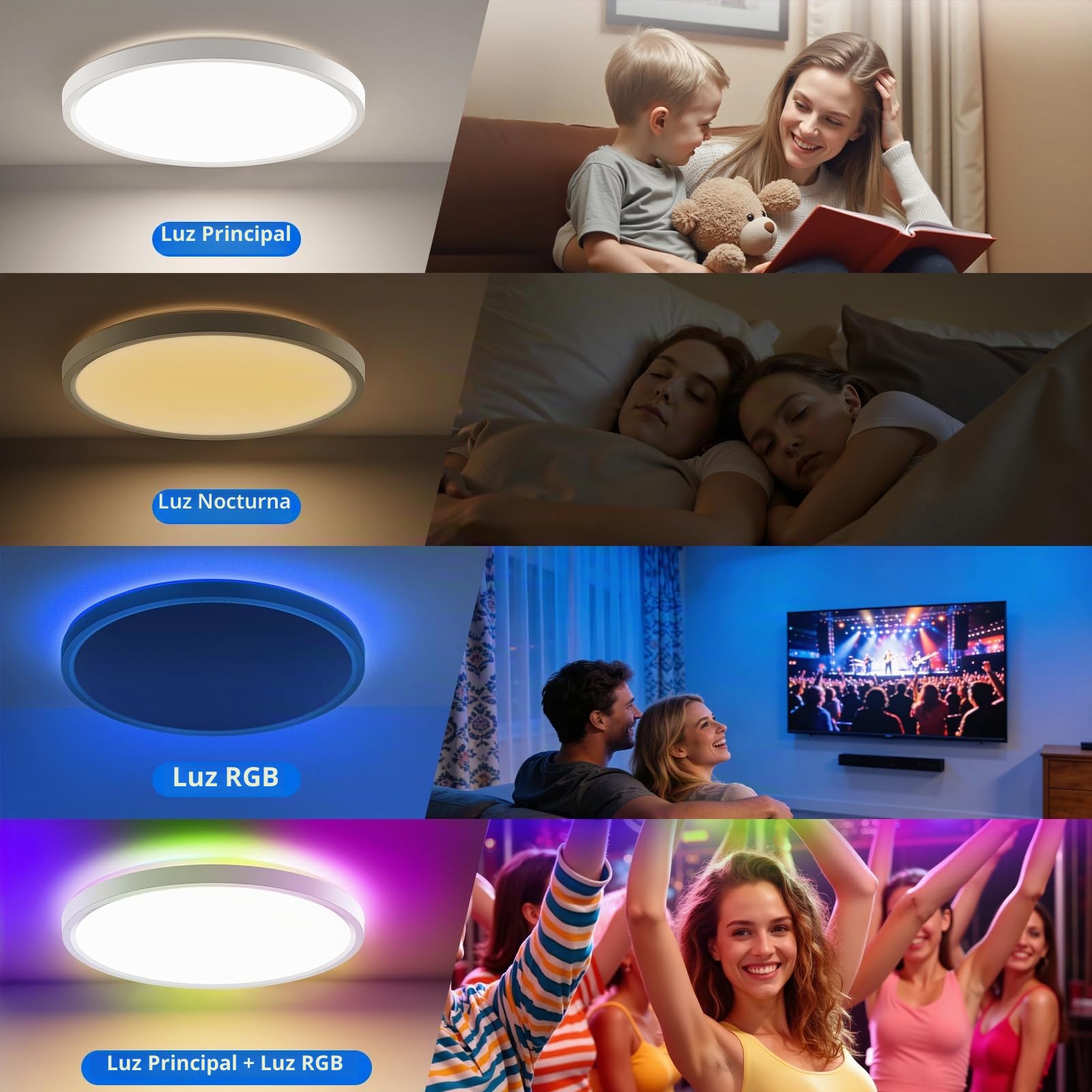 Plafon Led Techo Regulable 2Pcs, 24w 2160LM RGB Lampara Techo, 3000K-6500K Redonda Plana Lámpara de Techo, Moderna Plafón Luz Led con Mando a Distancia para Salones, Dormitorios, Baños - Ø30cm