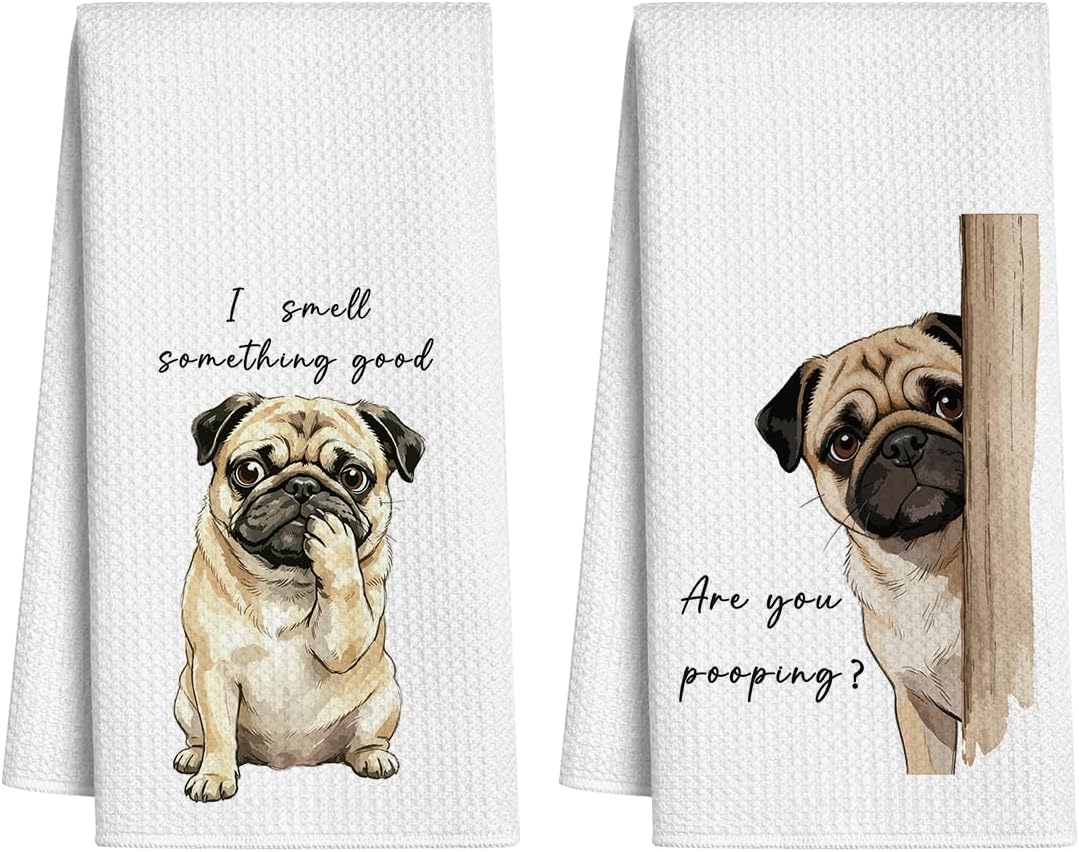 Funny Pug Dog Towels Decor for Bathroom Hostess Gifts for Women Set of 2