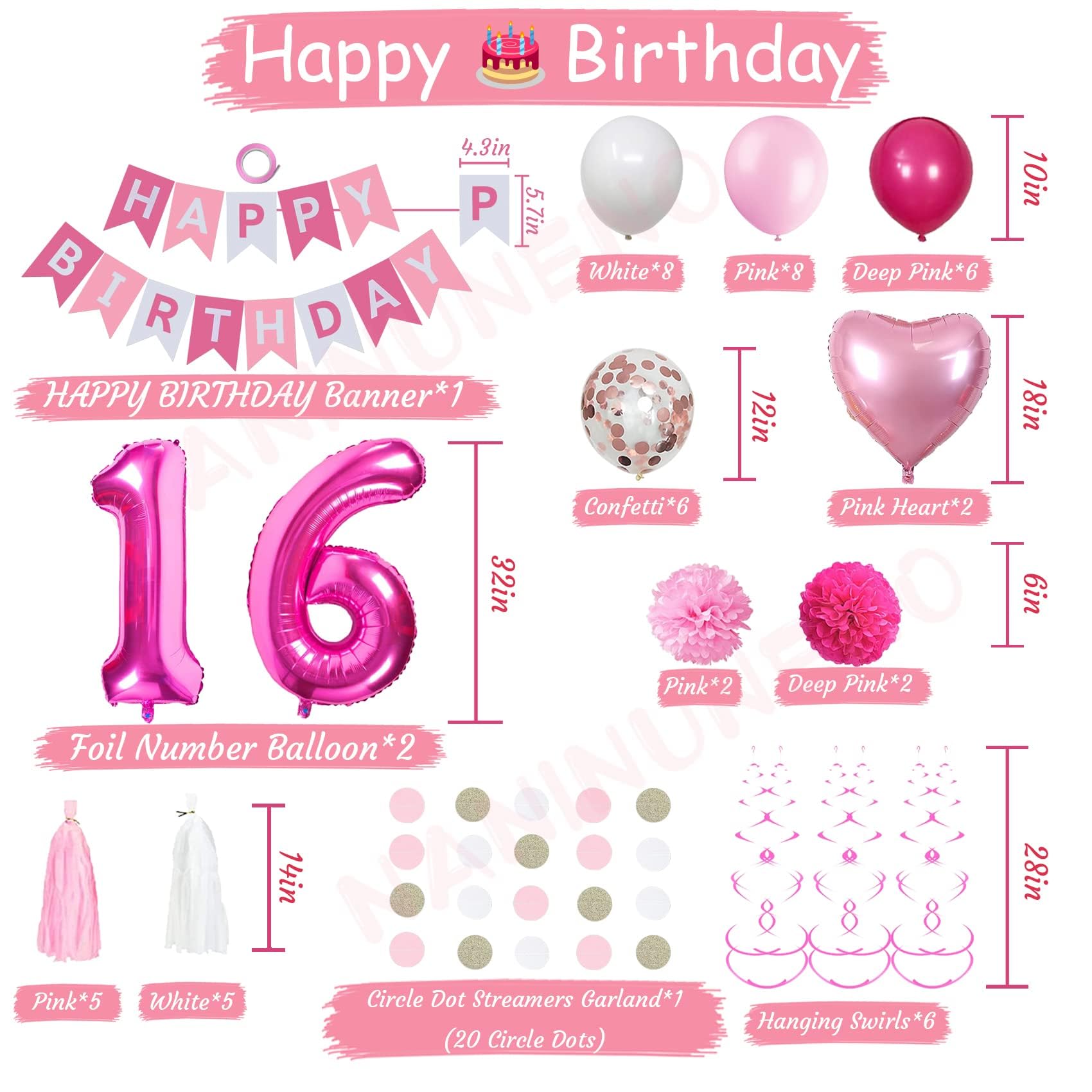 Amazon | 16歳の誕生日デコレーション 女の子向け ピンクとホワイト 16