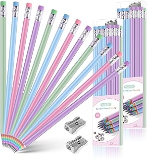 Ainiv 24PCS Eco-friendly Wood & Plastic Free Recycled Rainbow Paper Pencils #2 HB Pencils Number 2 Pencils Erasers Toppers with 2 Pencil Sharpener, Macaron Colored Pencils for School Office Supplies