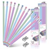 Ainiv 24PCS Eco-friendly Wood & Plastic Free Recycled Rainbow Paper Pencils #2 HB Pencils Number 2 Pencils Erasers Toppers with 2 Pencil Sharpener, Macaron Colored Pencils for School Office Supplies