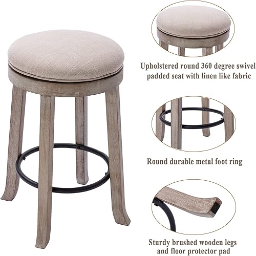 Miniatura 4 de DUOMAY Juego de 1 taburete de bar giratorio vintage francés taburetes de altura de mostrador de 26 pulgadas taburete de tela sin brazos con patas de