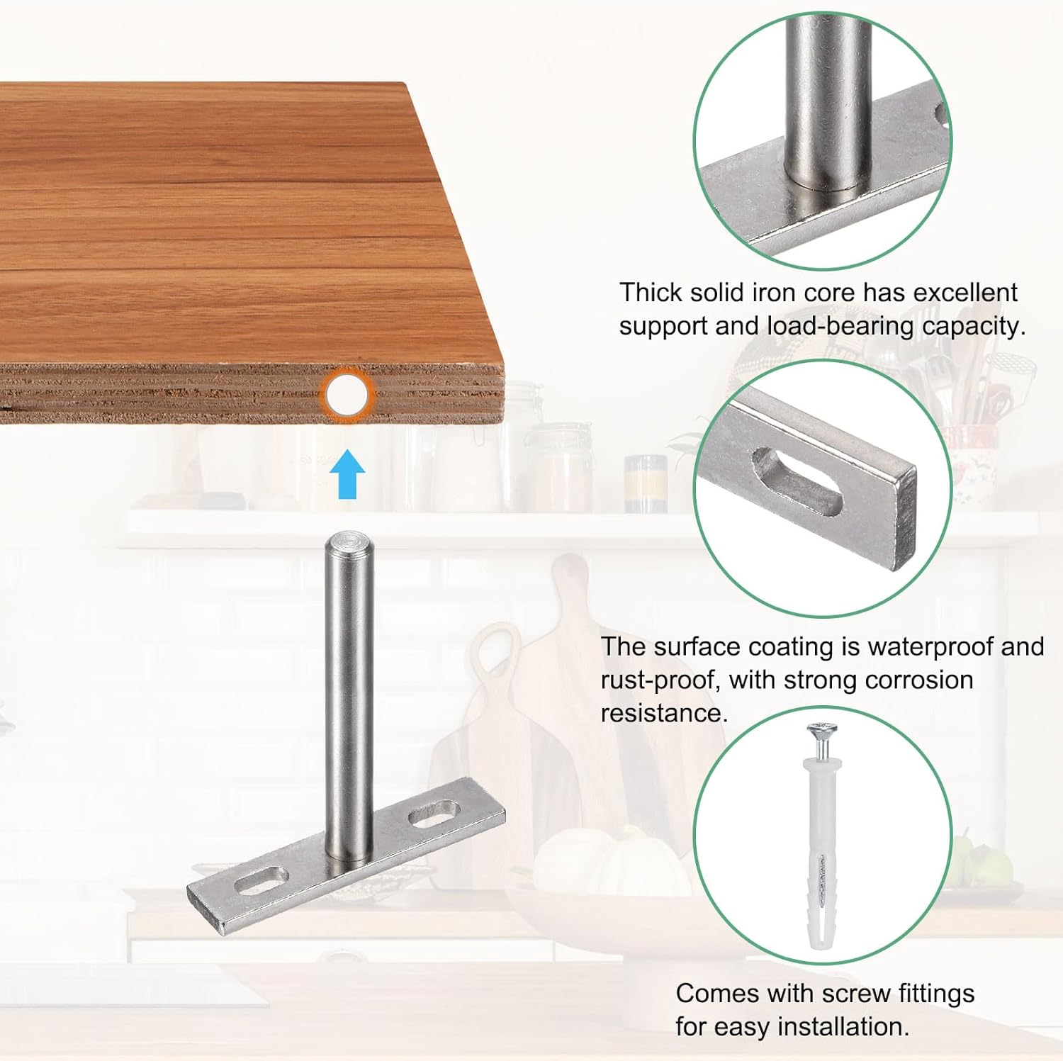 M METERXITY 8-Pack Floating Shelf Brackets, 3 Inch Blind Shelf Supports, Metal Wall Shelf Support Brackets for Wood Shelf/Shelf Support/Kitchen Shelf with Screw Included [Nickel]