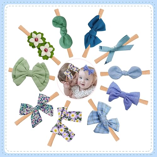 PONAPO 10PCS Diadema para bebé niña, banda elástica con lazo para bebé, niñas recién nacidas, niños pequeños de 0 a 6 meses, color azul