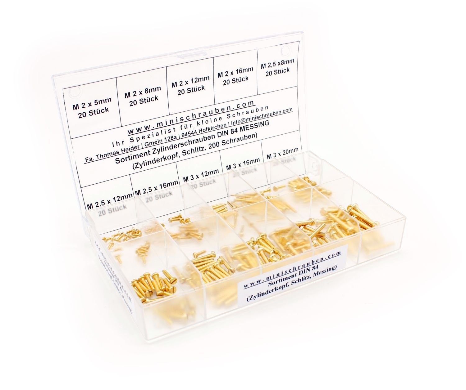Lotto Assortito Viti Per Macchina In Ottone DIN 84 M1-M3 Testa Cilindrica Scanalata