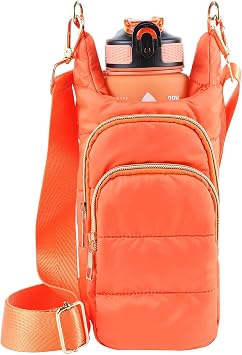 Dealkion Puffer Water Bottle Holder with Strap Quilted Water Bottle Carrier Bag Hydrobag Crossbody Bags Sling Purse for Women Gifts