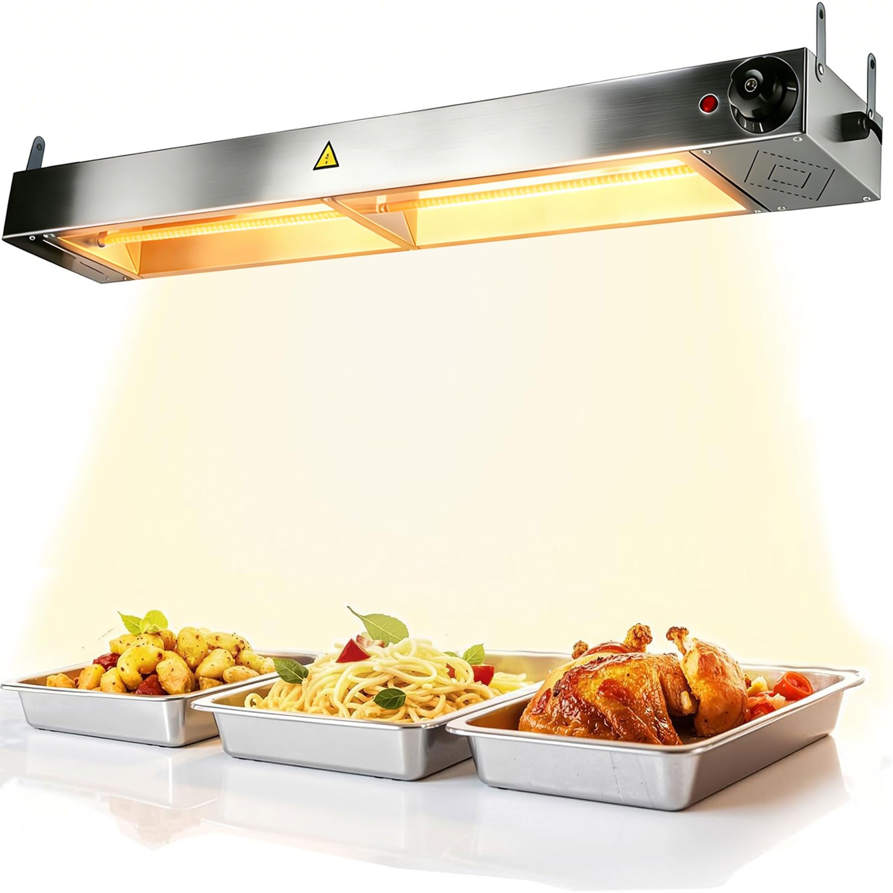 Wärmelampe Küche Gastro, Edelstahl Hängend Wärmelampe für Speisen (90cm) | Speisenwärmer Lampe mit Drehknopf-Temperaturregelung für Buffets und Hotels, Einstellbare Temperatur 30-85℃