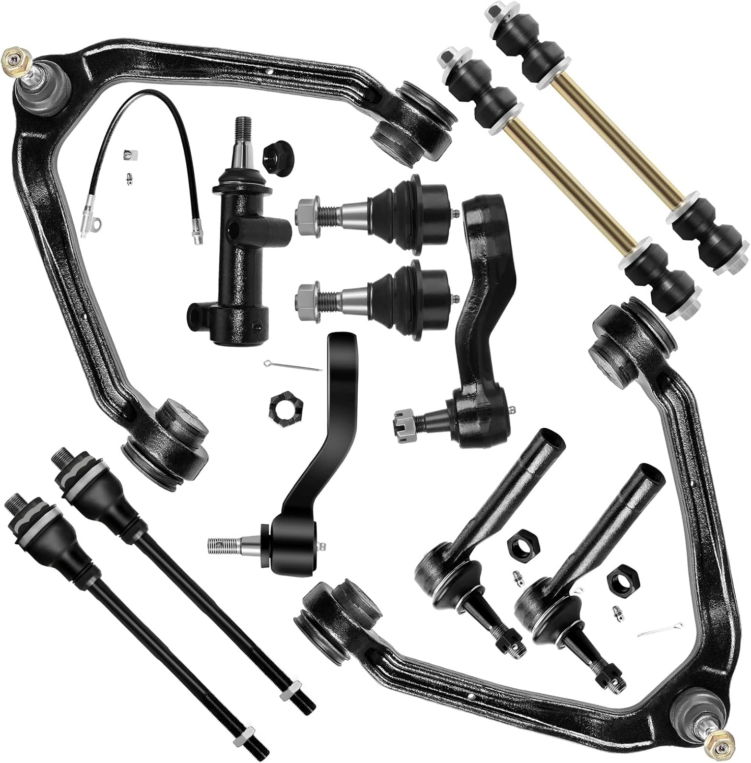 SCITOO 13pcs Suspension Kit 2 Upper Control Arm and Ball Joint 2 Lower Ball Joints 2 Stabilizer Bar Link Kit 4 Outer Inner Tie Rod fit for Chevrolet for GMC Series for Cadillac Escalade