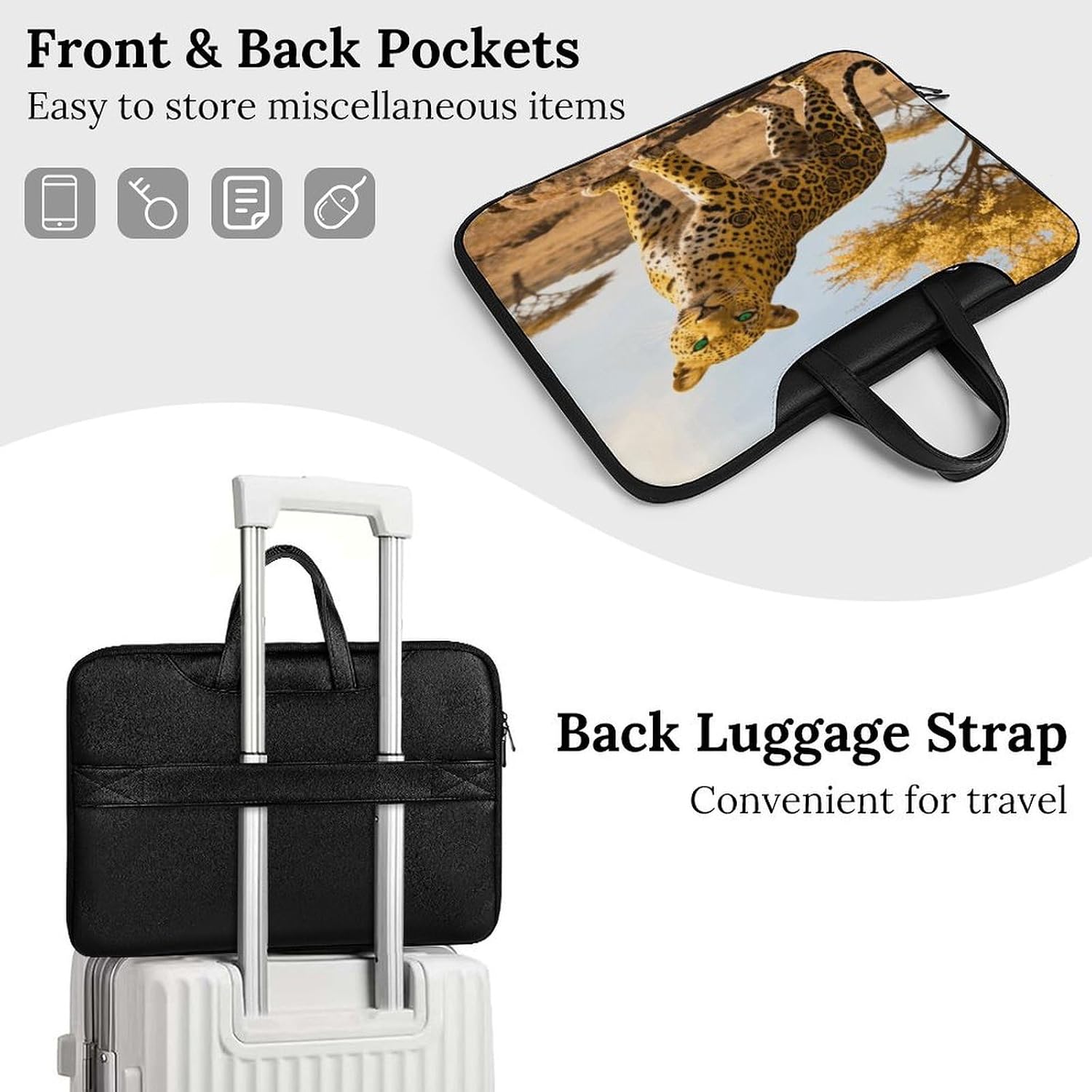 Leopard 42x30.5cm Black-style Laptop Bag Leather Tablet Computer Briefcase Large Capacity Work Business Tote Bags for Office