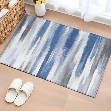 Blue Gray Bathroom Rug Washable 2x3 Entryway Rug Non Slip Modern Simple Abstract White Ombre Texture Front Door Mat Low Pile Indoor Doormat Throw Floor Carpet for Kitchen Bedroom Entrance