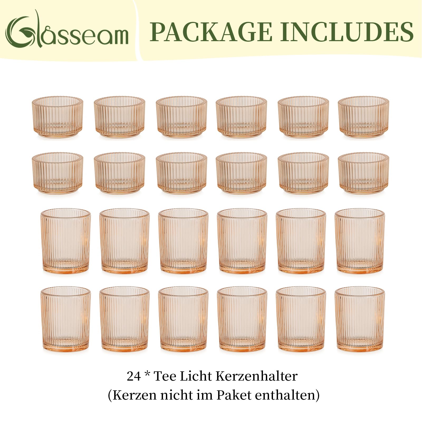 Glasseam Teelichtgläser Gold Teelichthalter Glas: 24er Set Teelichtglas Gerippt Teelicht Gläser für Tischdeko Klein Kerzengläser Votivkerzenhalter für Tisch Weihnachten Hochzeit Deko