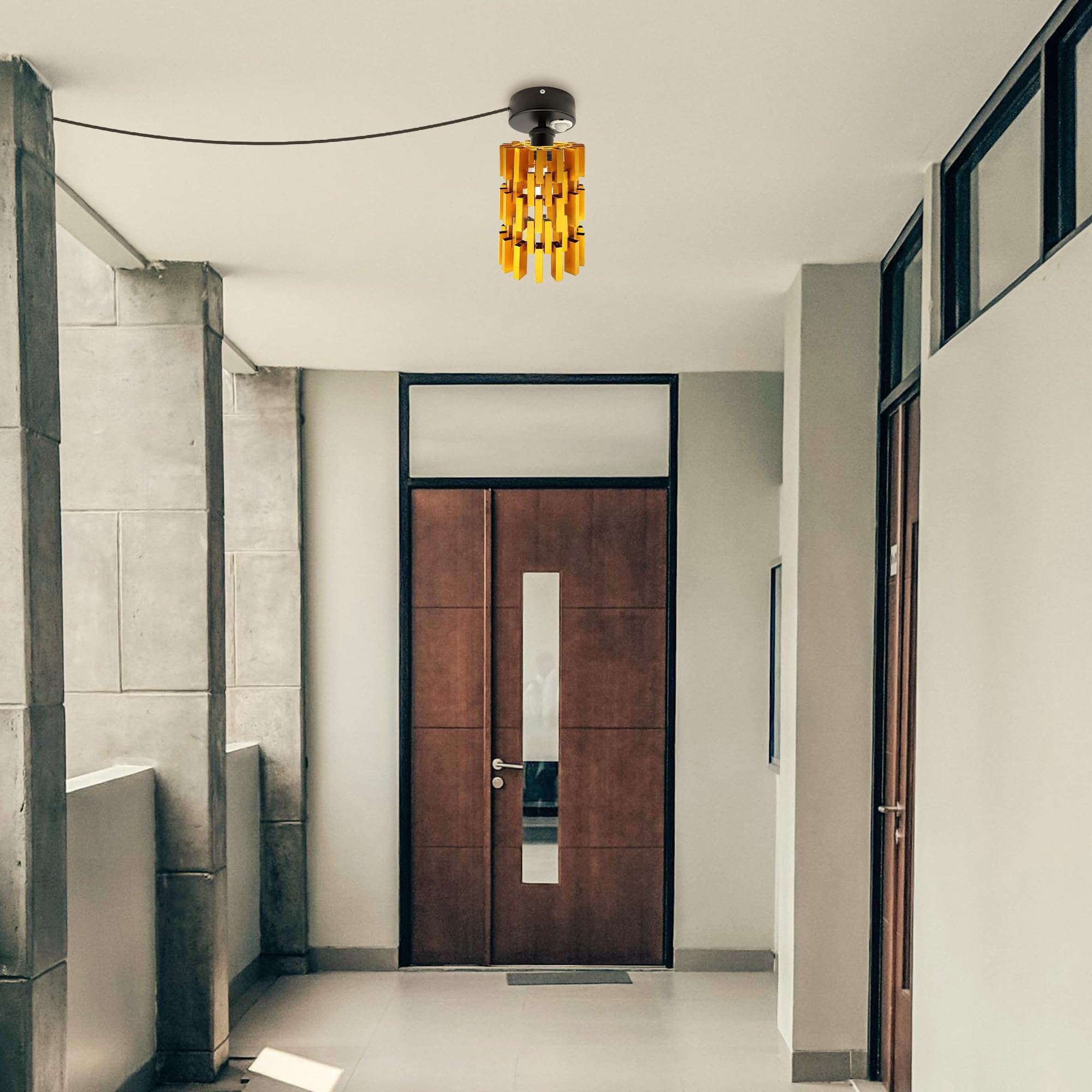 Plafoniera con sensore di movimento interno, lampada da soffitto in ferro industriale, sensore di movimento radar con cavo da 4,5 m e portalampada E27, per corridoio, bagno, scale, garage