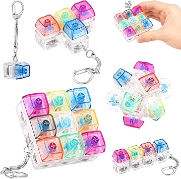 Mechanical Keyboard Toy Set, Clicky Keyboard Keychain Toy for Adults, Funny Decompression Cube Button Sensory Desk Toys, Funny Stress Relief Gifts for Office, Programmers, Techies Colorful