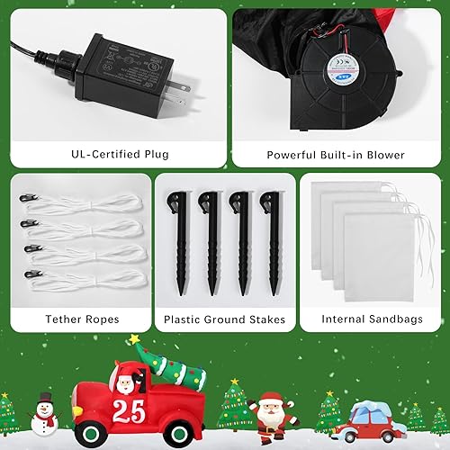 Miniatura 6 de Lewondr - Inflables, decoraciones de patio de Navidad inflables con luz led integrada, impermeable, decoración de Navidad, para camión rojo, para