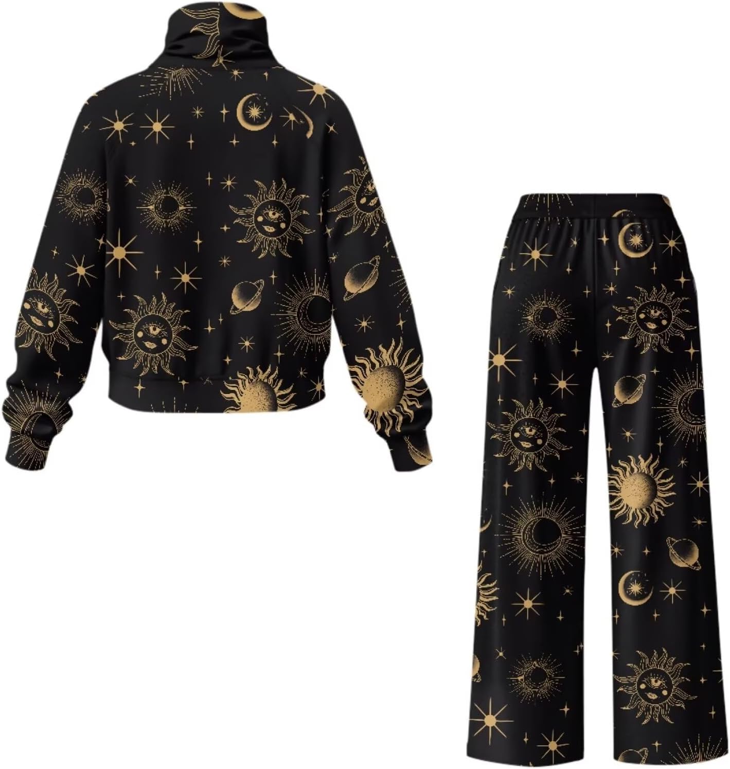 Women Sweatshirt Set 2 Pieces Casual Sweatsuits with Pockets High Neck Pullover Tops and Wide Leg Sweatpants