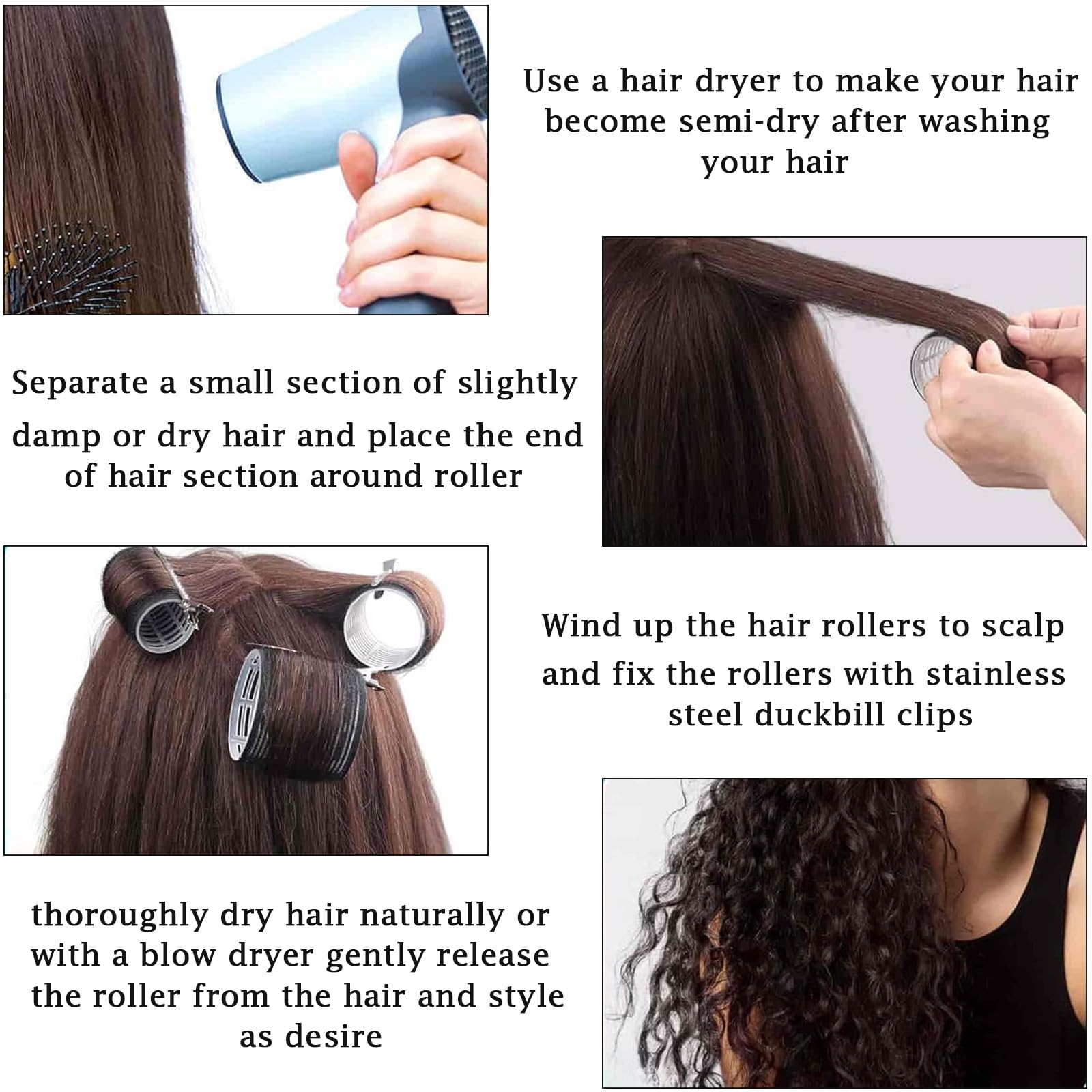 50PCS Hair Rollers Set including Clips, Hair Curlers Hook & Loop Rollers with 4 Sizes (60/48/36/25mm) - Image 3
