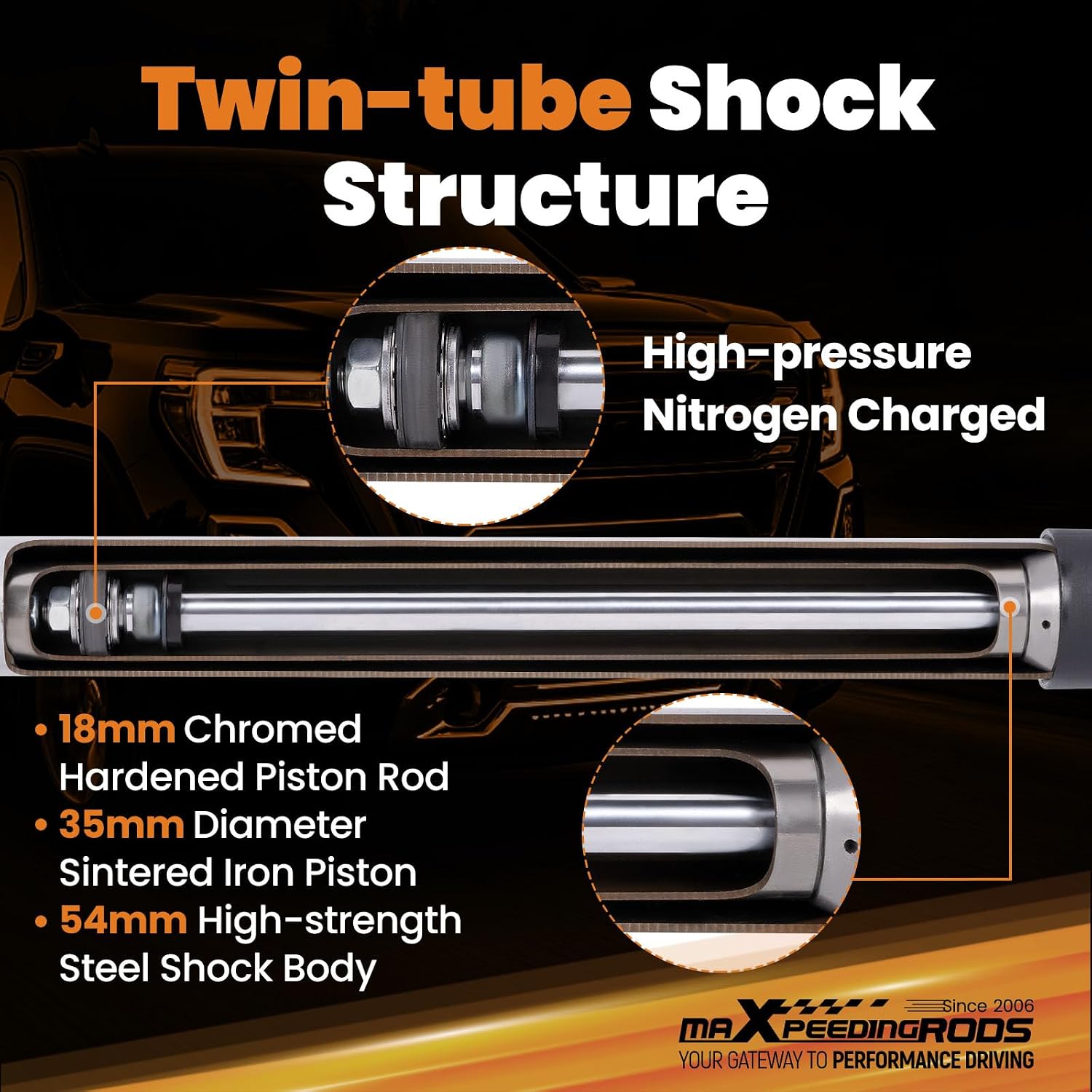 maXpeedingrods 4” Rear Lowering Shocks for Chevy Silverado/GMC Sierra 1500 2019-2025, Nitrogen-charged Drop Shocks