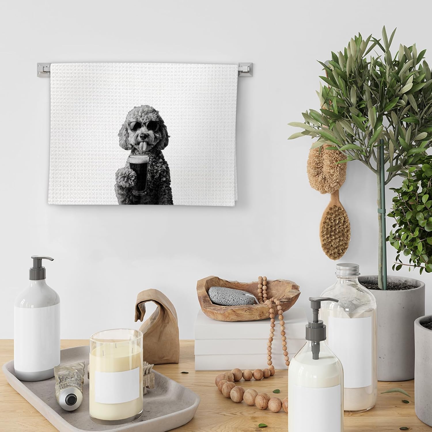 Goldendoodle Gifts Beer Kitchen Towels, Gifts for Golden Doodle Dog Beer Lovers Decorative Hand Dish Towel for Kitchen Home Bar,Funny Goldendoodle Dog BeerLover Home Bar Kitchens Decor(16x24In) - Image 4