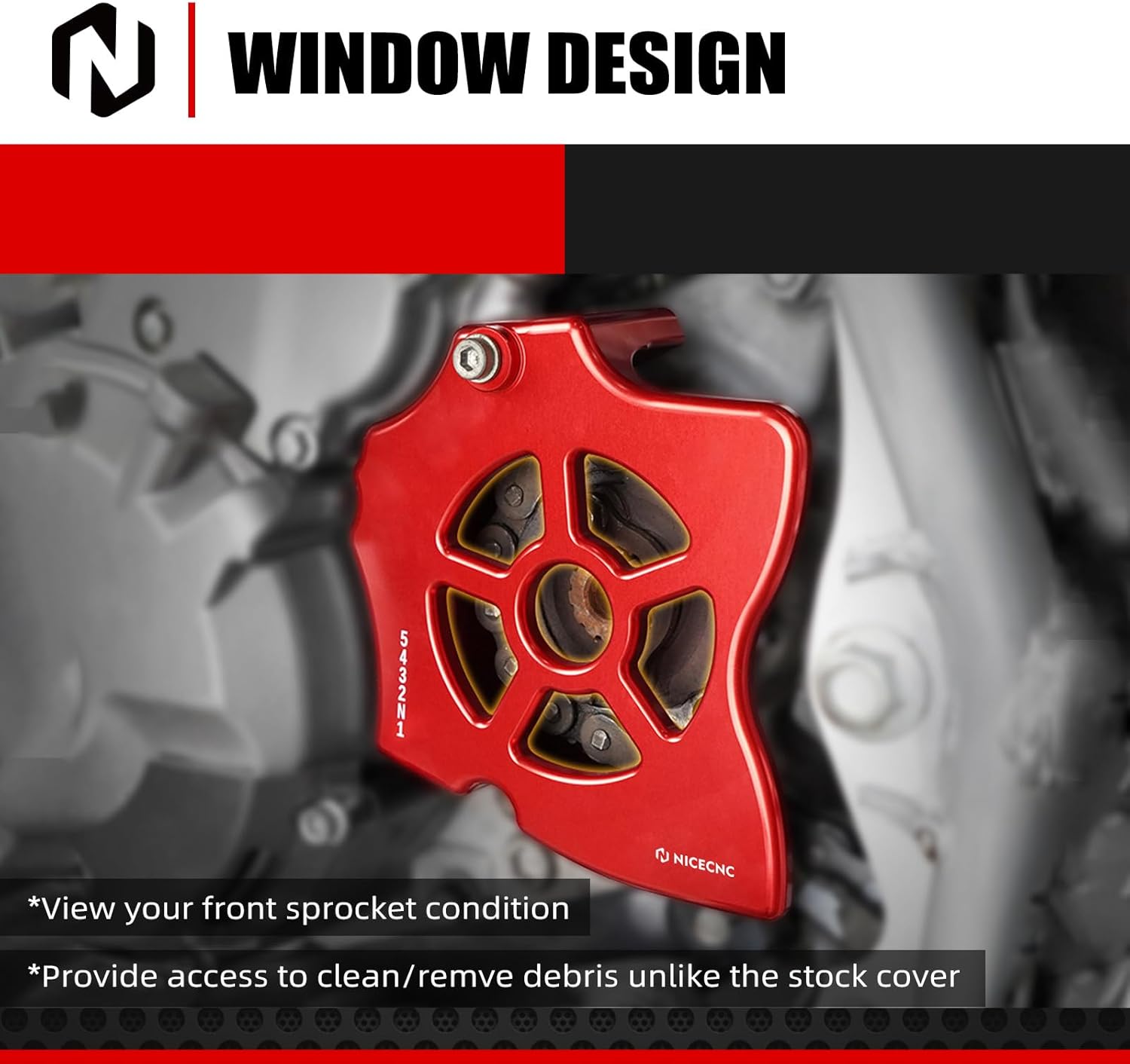 NICECNC Red Oil Level Gauge Dipstick Temperature + Motorcycle Chain Sprocket Guard, See Fitment