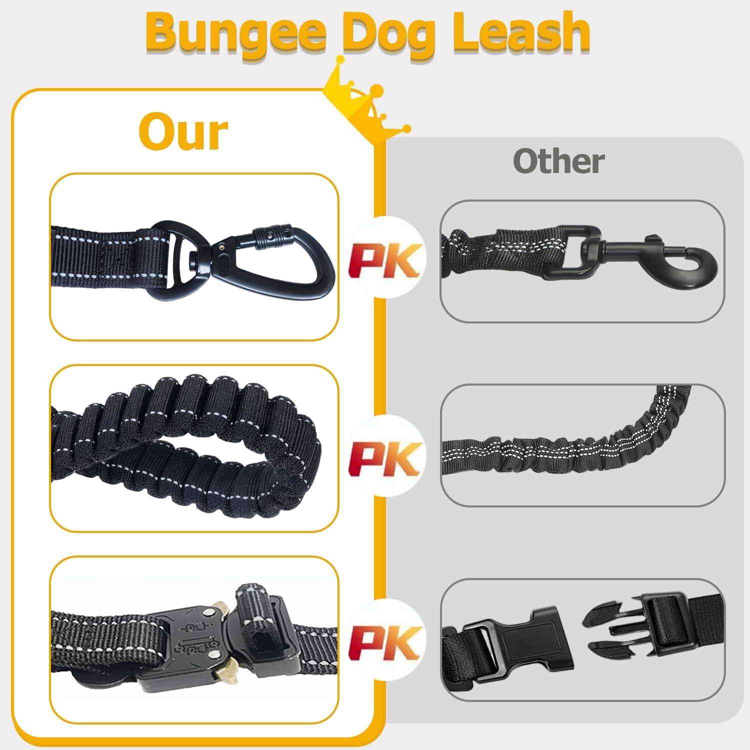Hands Free Dog Leash with Waist Belt, Shock Absorbing Bungee Lead | Reflective Padded Handle | Walking Jogging Running Leash with Car Safety Buckle, 6.3-9.7Ft