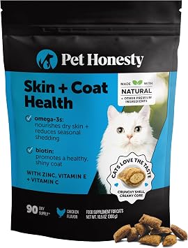 Cat Skin & Coat Supplement Crunchy Creamy Chews - Salmon Oil for Cats Omega 3 Itchy Dry Skin Relief - Feline Shedding Control - Biotin Vitamins for Indoor Cats Shiny Soft Coat 90-Day Supply