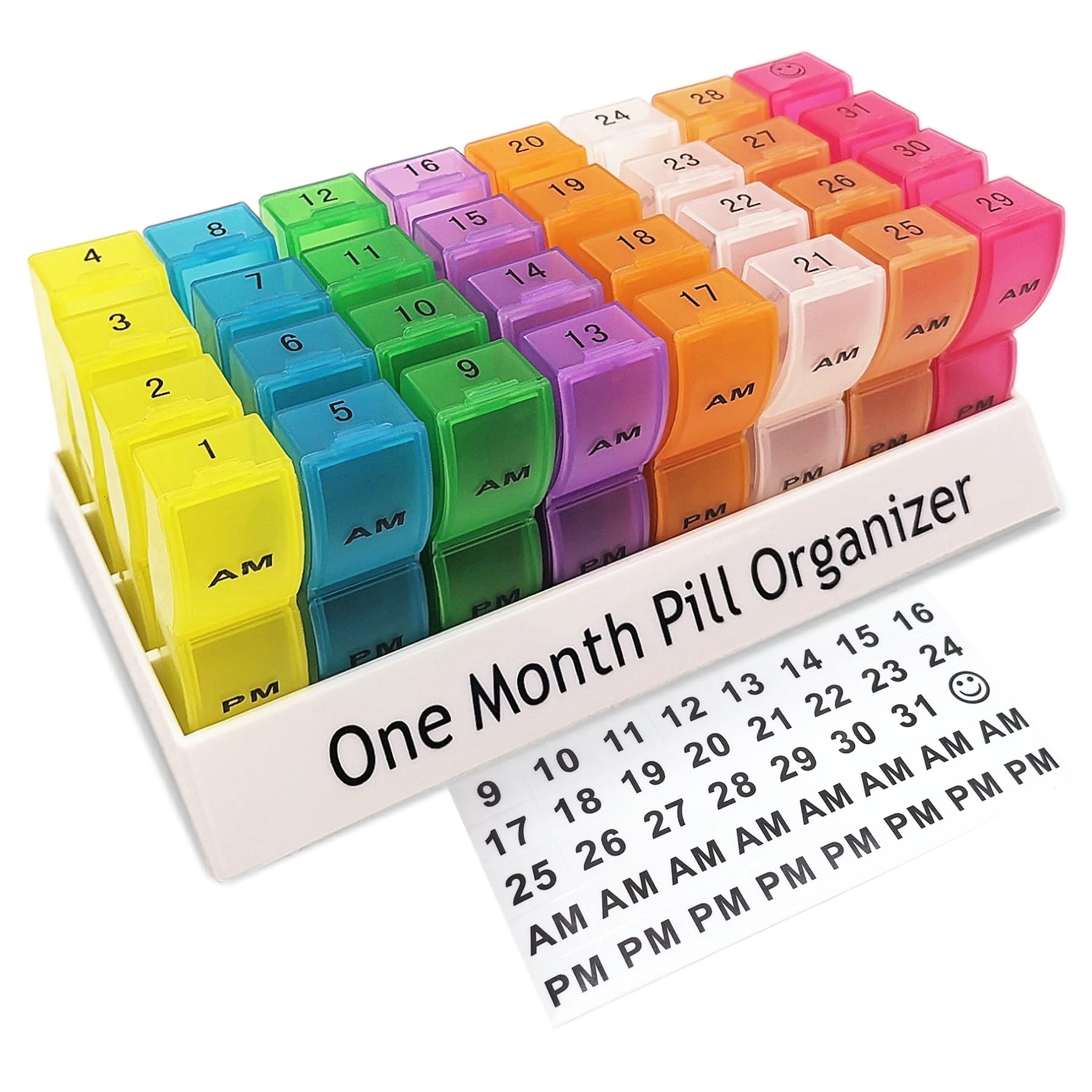 CAidRE 32-Compartment Monthly Pill Organizer, AM/PM, BPA-Free, Portable, Reusable, Compact, Ideal for Elderly, Memory Loss, Multi-Medication Users