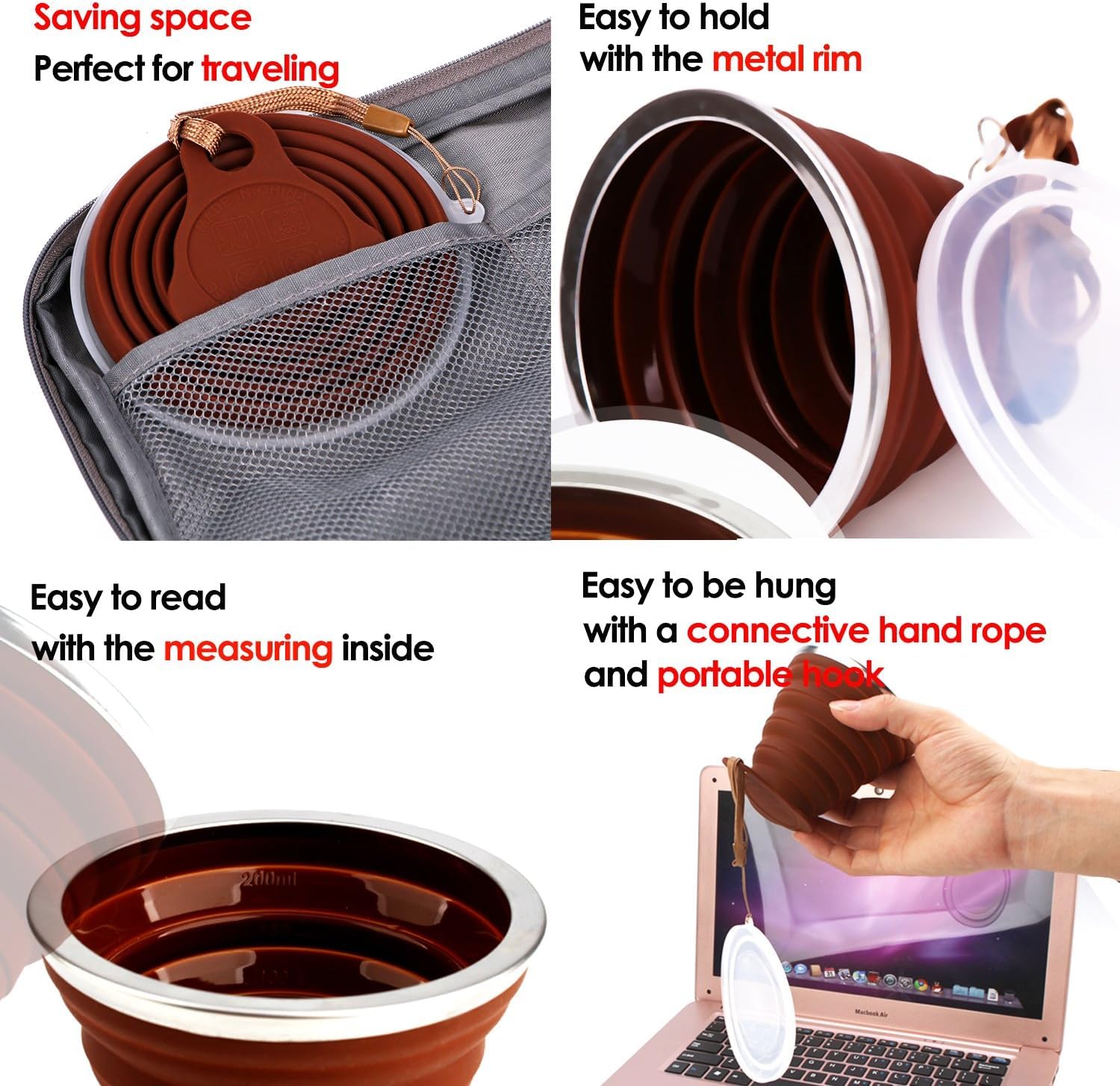 Silicone Collapsible Travel Drinking Cup Reusable Small Portable Lightweight Folding With Lid Expandable Drinking Cup For Travel Outdoor Hiking Camping (PACK OF-1/MULTICOLOR) 3