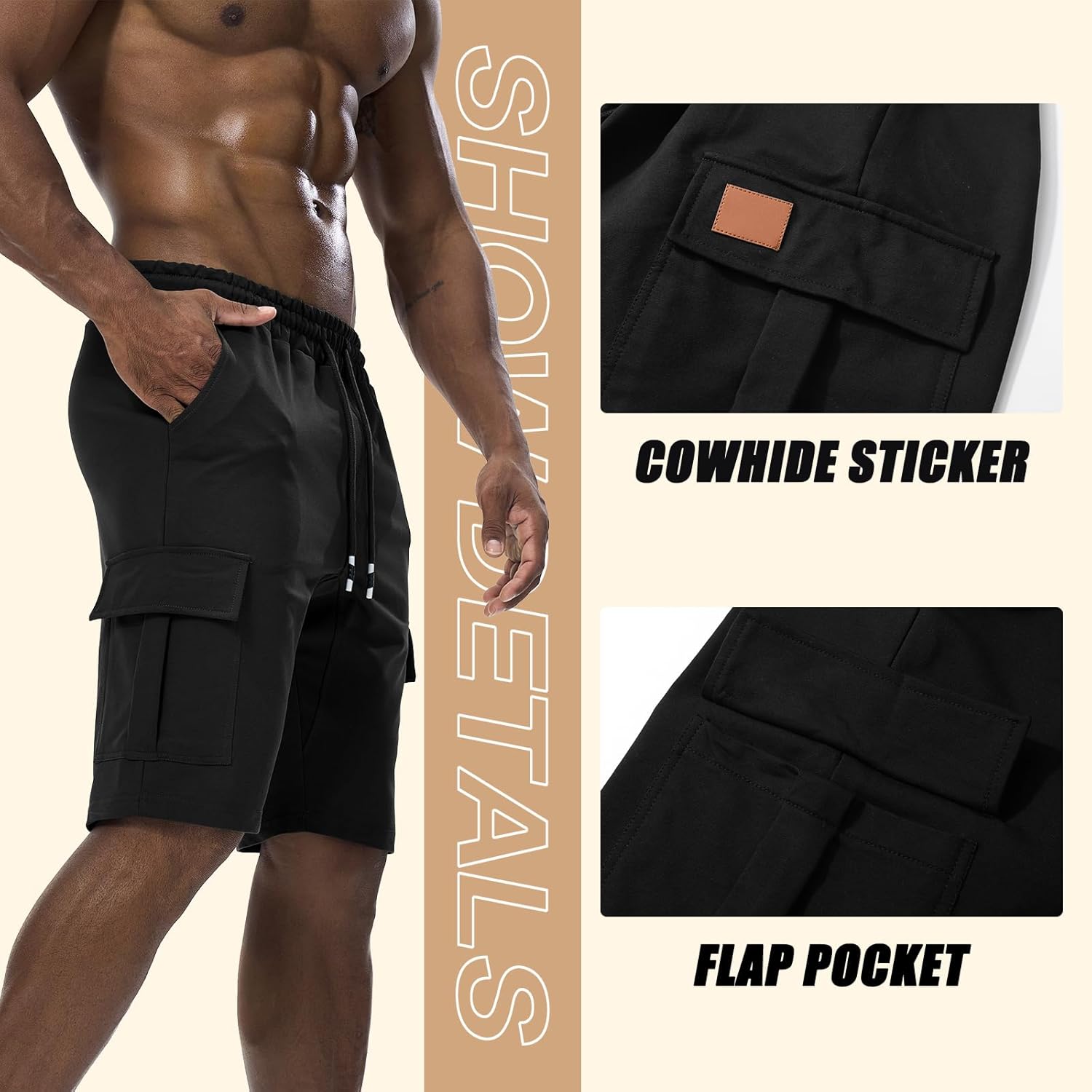 Suwangi Men’s Casual Sweat Cargo Cotton Shorts Drawstring Elastic Waist Short Athletic Workout Gym Jogger Shorts with Pockets - Image 5