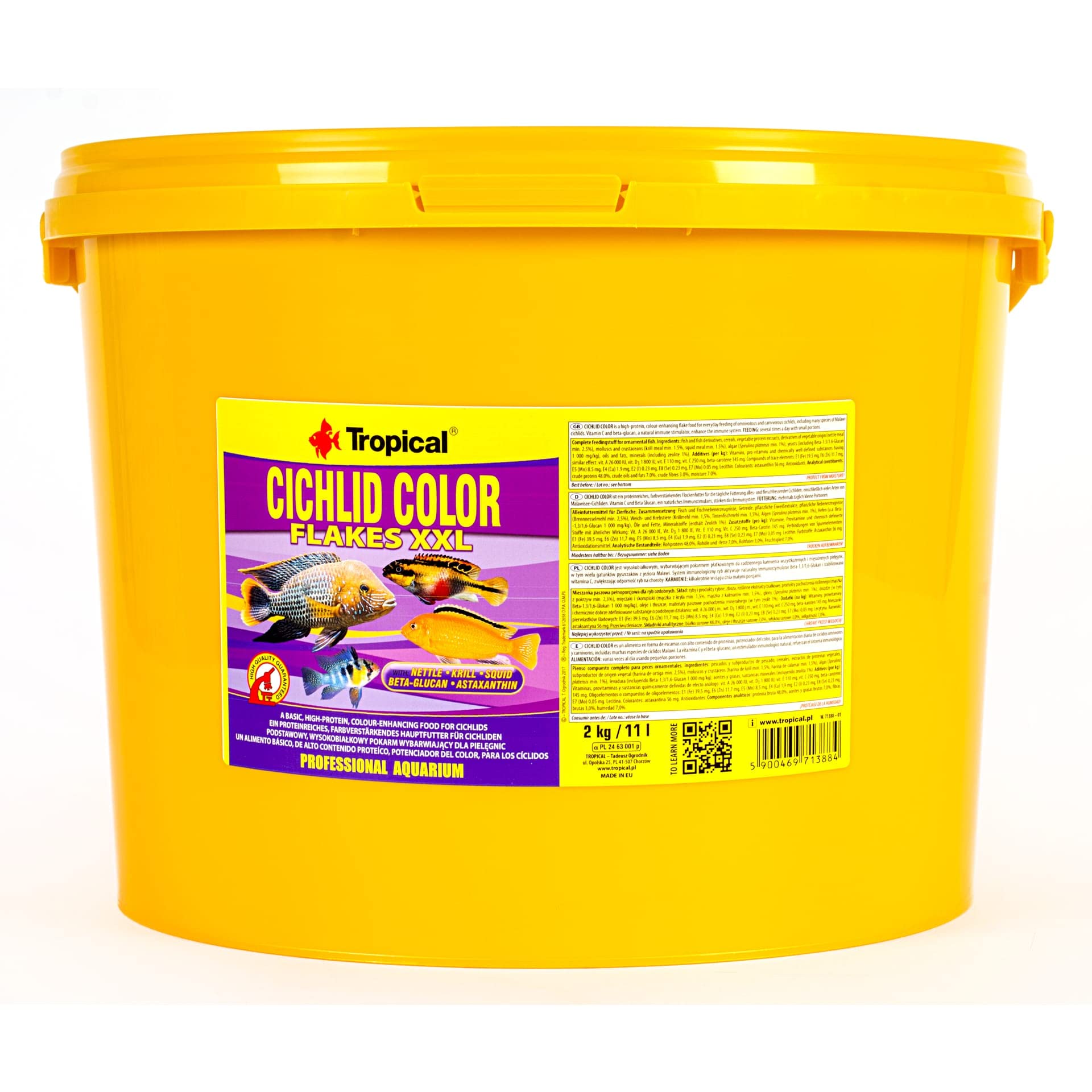 Tropical Cichlid Color Flakes - Comida en copos de color con beta-glucano, 1 unidad (1 x 11 l)