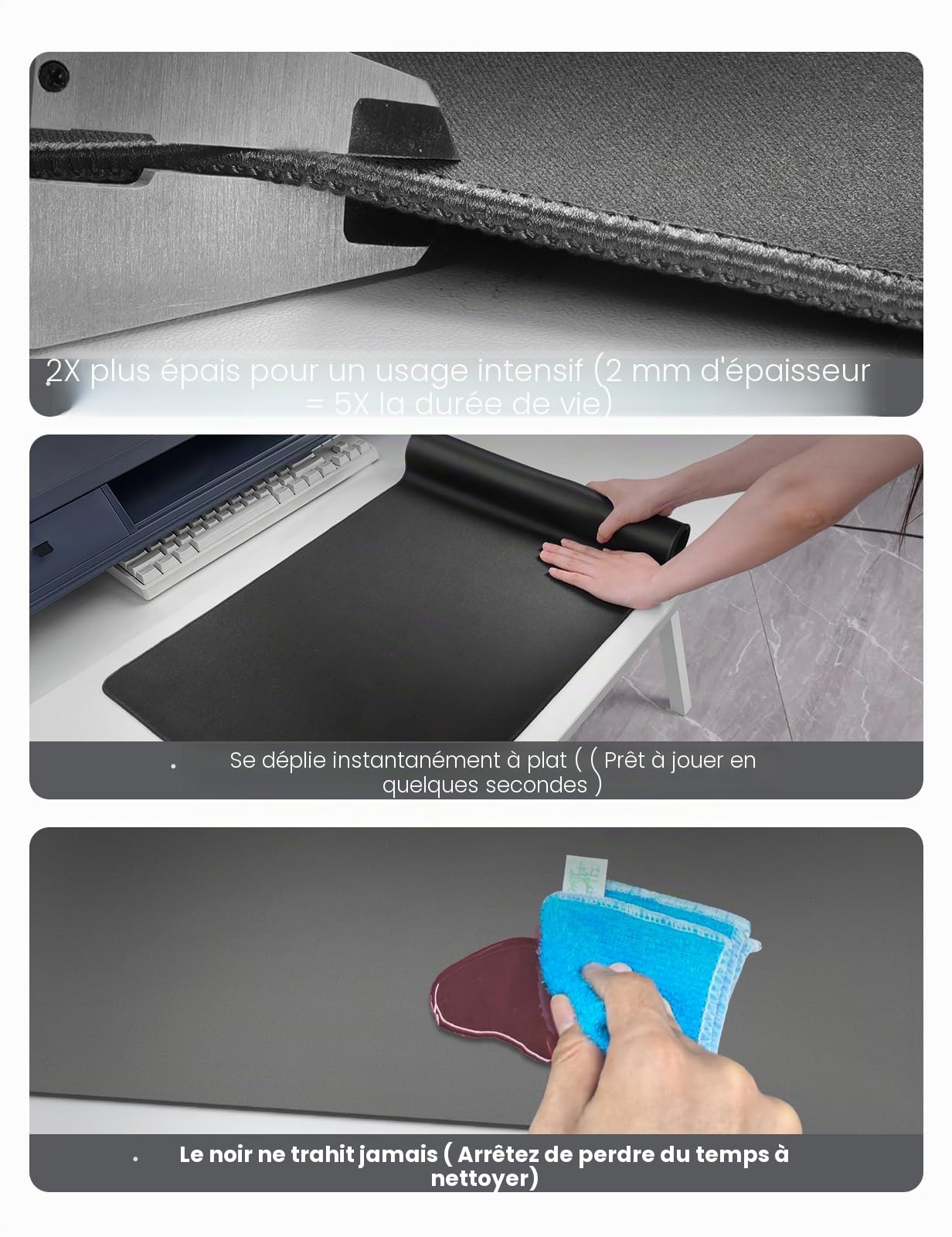VAYDEER Set 3-en-1 clavier et souris en mousse à mémoire, Noir