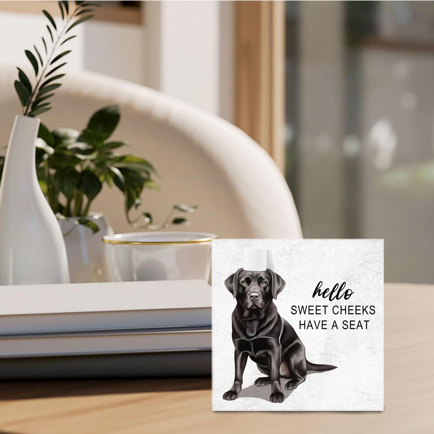 Black Lab Bathroom Decor - Hello Sweet Cheeks Bathroom Decor, Rustic Black Labrador Retriever Wood Signs, 5 X 5 Inches - Image 3