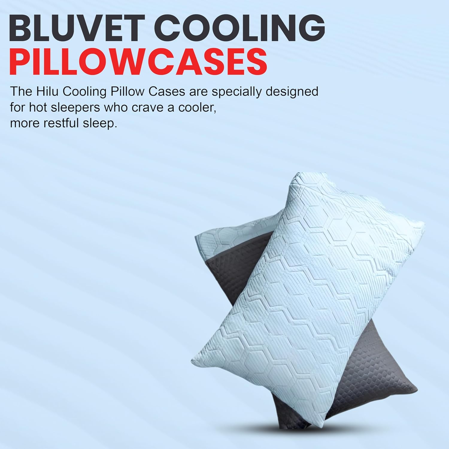 Hilu Cooling Pillowcases for Hot Sleepers – Soft Breathable Pillow Covers for Night Sweats, Temperature Regulating & Moisture Wicking Fabric, Reversible Double Sided | Blue (19 x 24 in) Pack of 2