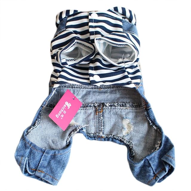Foto 4 de 6 de Camiseta para Perros pequeños Pantalones Vaqueros Mono Perros Ropa de Cuatro Patas pantalón de Peto Disfraz…