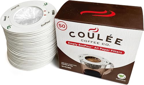 EcoPour Empty Coffee Filters, Compostable All Paper Single-Serve Pour Over Filters for Coffee or Tea, Portable & EcoFriendly, 50 Pack | camping-coffee-and-tea-pots