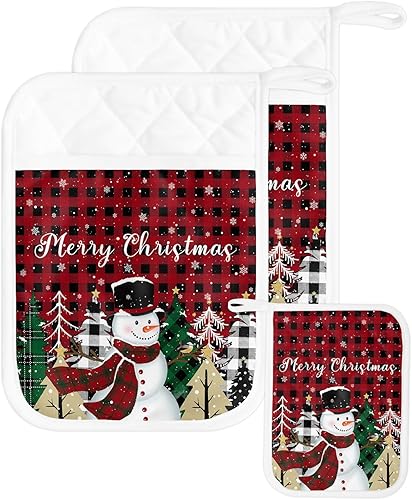 Miniatura 53 de Christmas Deer 2Pcs Pot Holders for Kitchen, Non Slip & Heat Insulation Terry Cloth Potholder Set with Pocket, Thick Hot Pad Oven Mitts Trivet