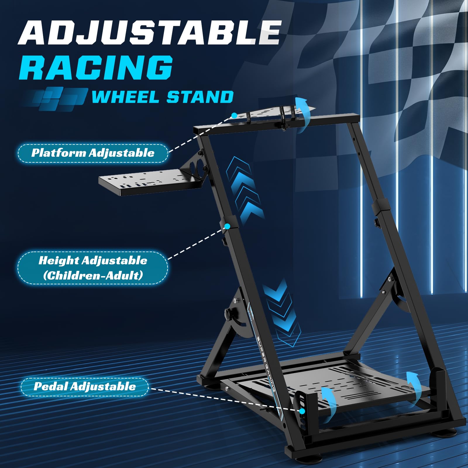 Lointain Support de Volant Sim Racing Pliable, Acier 1,4 mm, Réglable, Noir