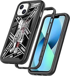 Street Fashion Bear 3D Don't Care Robot Design Compatible with iPhone 14/13 Case for Boys Man Luxury Shockproof Rugged Cover Dual Layer Soft TPU + Hard PC Bumper Full-Body Protective Case