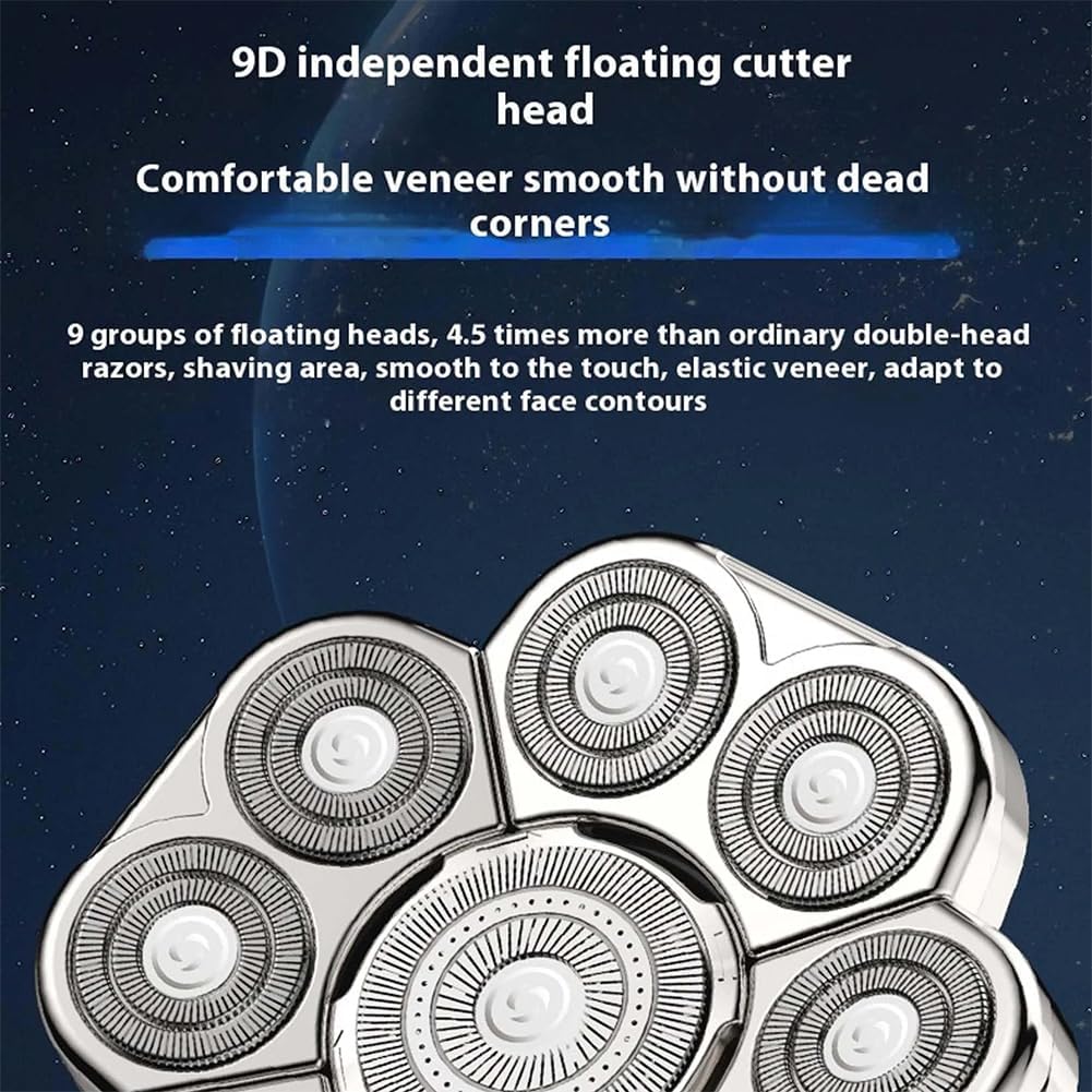 Head Shaver 9.0, 9D Floating Head Shavers for Bald Men, IPX7 Waterproof Wet Dry Shaving, Intelligent LED Display (Blue)