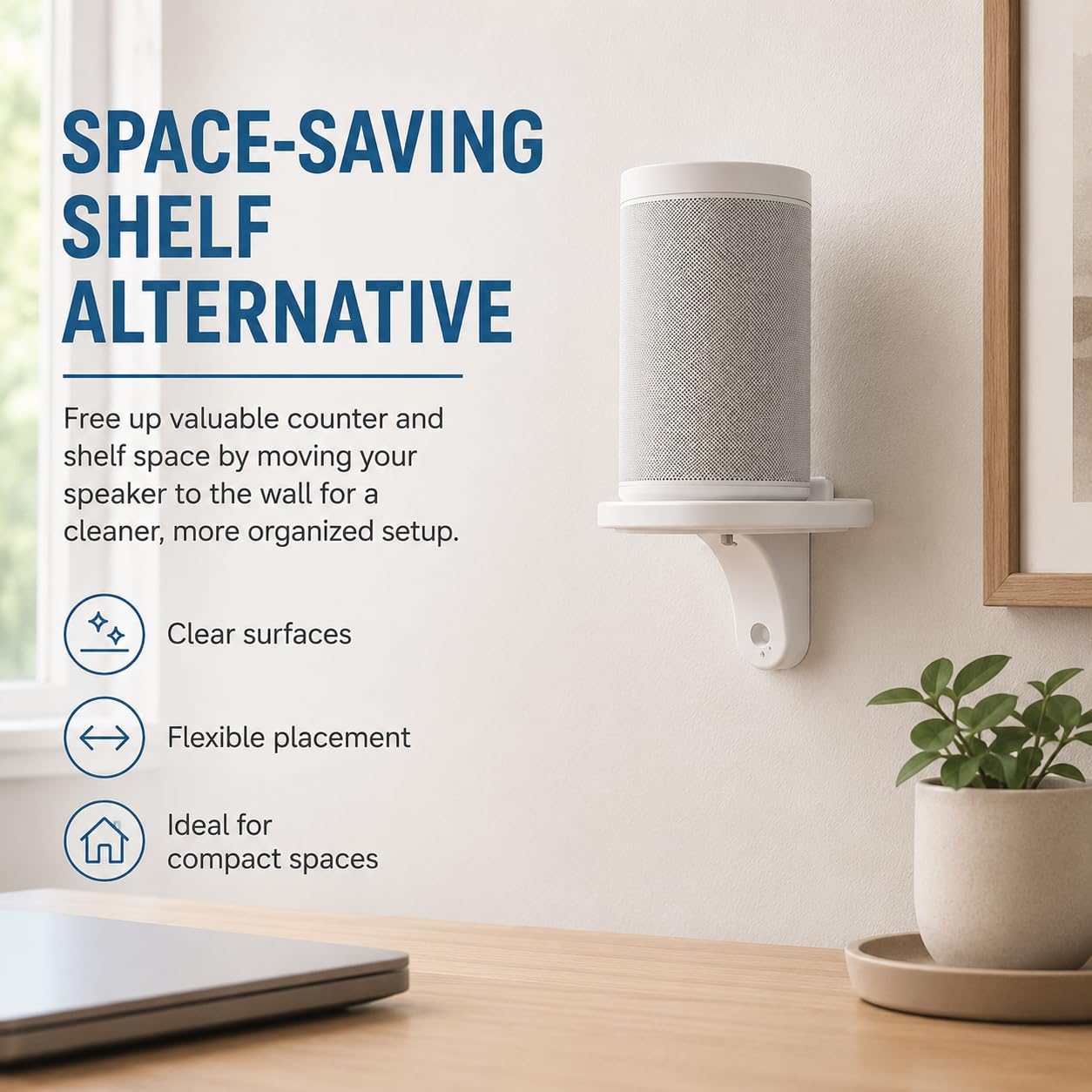 Wall Mount Bracket for Sonos One Speaker – Secure Screw-in Holder | Space-Saving Shelf Alternative | Clean Floating Look | Home Audio Room Setup Accessory image 4