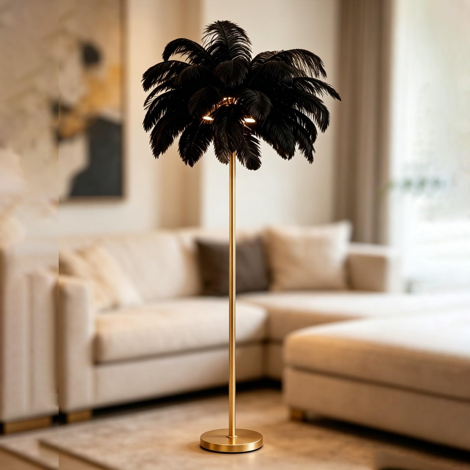 Hotel Style Ostrich Feather Floor Lamp Standing Feather Floor Light