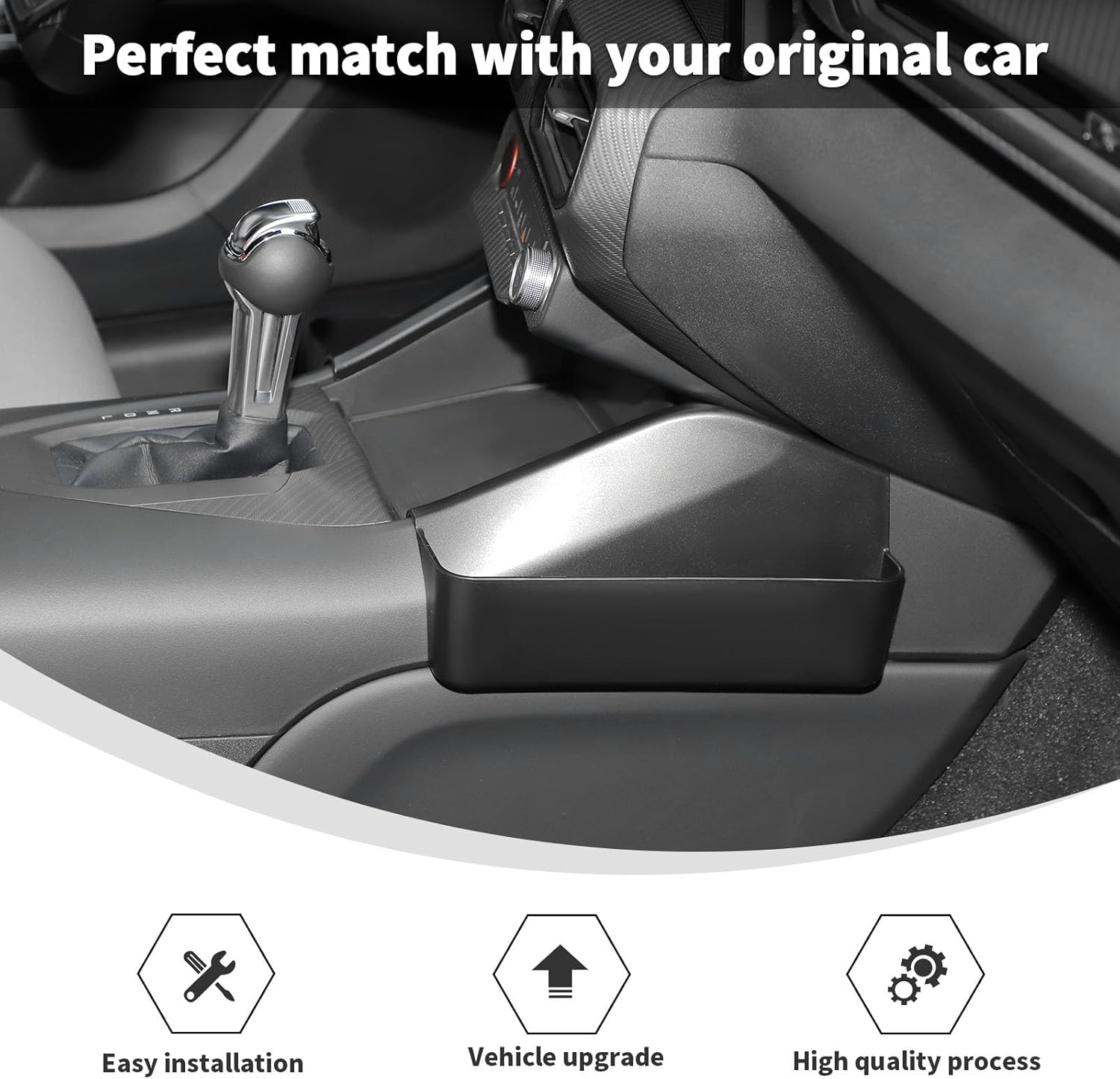 Linskip Center Console Side Organizer for Ford Mustang Ecoboost, GT, Dark Horse 2024 2025 2026+, Gear Shift Storage Tray for Mustang Interior Accessories(Black)