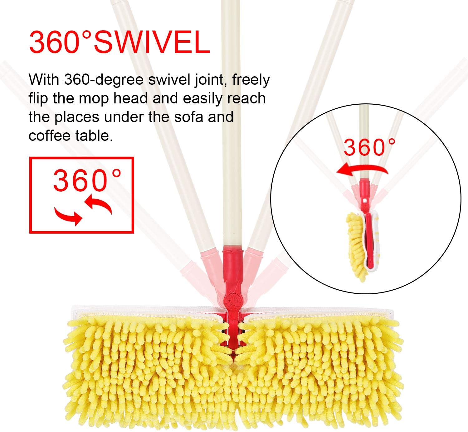 AKOMA Dual Sided Dust Mop, Flip Head Dry and Wet Mops for Floor Cleaning, with 2 Washable Microfiber Pads Mopping for Home Office Bathroom Hardwood Tile Floor,Yellow Cleaner Tools