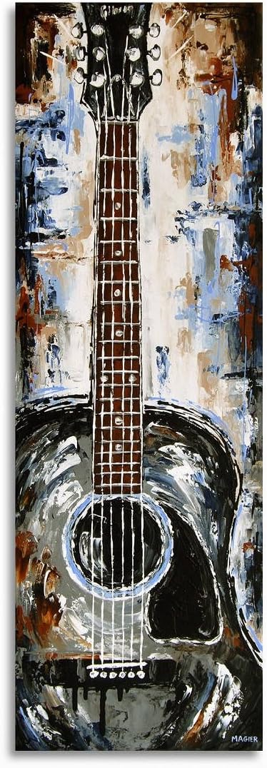 Guitar painting, Guitar art, Gift for a musician, Acoustic guitar wall art, Music Art, Original palette knife music painting on canvas by Magda Magier