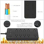 Extension de la barre d'alimentation Cord-10FT Extendeur de sortie, protecteur de la bande de puissance USB Ports, Muti-Outlets Ports Station de recharge de bureau,Flat Plug,Wall Mount,avec station de lumière de nuit,pour la maison,Office. (10FT)