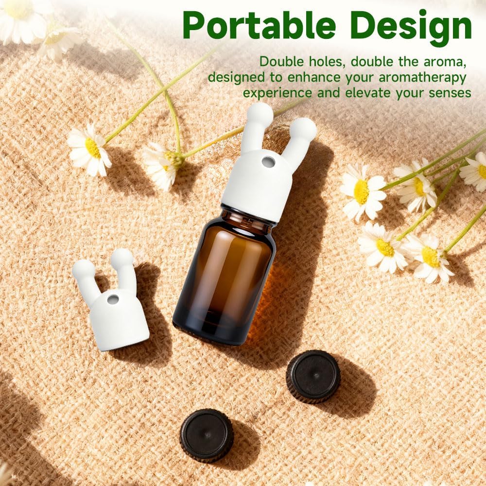 Essential Oil Nasal Inhaler, Brown & White, 2-Pack | Double Hole Aromatherapy Inhalers, With Cover, Portable Mini Perfume Dispenser, Refillable Scent