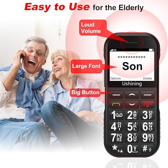 4G Volte Big Button Mobile Phone for Elderly, 1.8 inch LCD Display SIM-Free & Unlocked Mobile Phones 1800mAh Long Standby Easy to Use Basic Mobile Phone with USB-C Charging Dock - Black